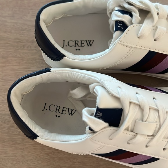 J. Crew women’s White Sneakers with Purple and navy stripes.

Worn several times - Picture 3 of 12